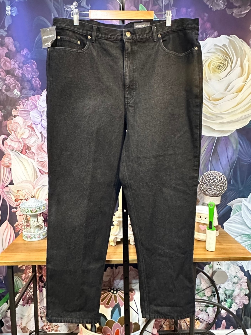 Eddie Bauer Men's 42x32 Tall Black Jeans Straight Leg Casual Classic Utility